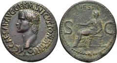 RÖMER RÖMISCHE KAISERZEIT. Caligula, 37 - 41 n. Chr. AE As ø 31mm (10,70g). 37 - 38 n. Chr. Mzst. Rom. Vs.: C CAESAR AVG GERMANICVS PON M TR POT, Kopf n. l. Rs.: VESTA / S - C, Vesta capite velato mit
