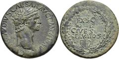 RÖMER RÖMISCHE KAISERZEIT. Claudius, 41 - 54 n. Chr. AE Sesterz ø 34mm (25,74g). 41 - 50 n. Chr. Mzst. Rom. Vs.: TI CLAVDIVS CAESAR AVG P M TR P IMP, Kopf mit Lorbeerkranz n.r. Rs.: EX SC / O-B / CIVE
