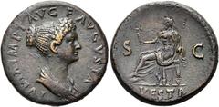 RÖMER RÖMISCHE KAISERZEIT. Iulia Titi, 79 - 89 n. Chr. AE Dupondius ø 27mm (12,89g). Geprägt unter Titus, 80 - 81 n. Chr. Mzst. Rom. Vs.: IVLIA IMP T AVG F AVGVSTA, drapierte Büste n. r. Rs.: VESTA / 