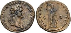 RÖMER RÖMISCHE KAISERZEIT. Domitian, 81 - 96 n. Chr. AE As ø 30mm (12,85g). 86 n. Chr. Mzst. Rom. Vs.: IMP CAES DOMIT AVG GERM COS XII CENS PER P P, Kopf mit Lorbeerkranz n. r. Rs.: VIRTVTI AVGVSTI / 