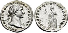 RÖMER RÖMISCHE KAISERZEIT. Trajan, 98 - 117 n. Chr. Denar ø 19mm (3,06g). ca. 107 - 108 n. Chr. Mzst. Rom. Vs.: IMP TRAIANO AVG GER DAC P M TR P, Kopf mit Lorbeerkranz u. Gewand auf l. Schulter n. r. 