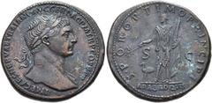 RÖMER RÖMISCHE KAISERZEIT. Trajan, 98 - 117 n. Chr. AE Sesterz ø 32mm (26,15g). 111 n. Chr. Mzst. Rom. Vs.: IMP CAES NERVAE TRAIANO AVG GER DAC PM TR P COS V PP, Kopf mit Lorbeerkranz u. Gewand auf l.