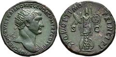 RÖMER RÖMISCHE KAISERZEIT. Trajan, 98 - 117 n. Chr. AE Dupondius ø 27mm (11,93g). ca. 103 - 107 n. Chr. Mzst. Rom. Vs.: IMP CAES NERVAE TRAIANO AVG GER DAC P M TR P COS V PP, Büste mit Strahlenkrone u