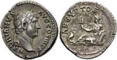 RÖMER RÖMISCHE KAISERZEIT. Hadrian, 117 - 138 n. Chr. Denar ø 19mm (3,12g). 130 - 133 n.Chr. Mzst. Rom. Vs.: HADRIANVS AVG COS III P P, Kopf des Hadrian mit Lorbeerkranz n. r. Rs.: AEGYPTOS, Personifi