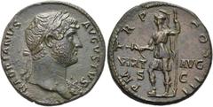 RÖMER RÖMISCHE KAISERZEIT. Hadrian, 117 - 138 n. Chr. AE Sesterz ø 33mm (26,08g). 124 - 125 n. Chr. Mzst. Rom. Vs.: HADRIANVS AVGVSTVS, Kopf mit Lorbeerkranz u. Aegis an l. Schulter n.r. Rs.: PM TR P 
