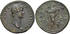 RÖMER RÖMISCHE KAISERZEIT. Hadrian, 117 - 138 n. Chr. AE Sesterz ø 34mm (24,45g). 128 - 129 n. Chr. Mzst. Rom. Vs.: HADRIANVS AVGVSTVS P P, Kopf mit Lorbeerkranz n. r. Rs.: HILAR-I-TAS P P / S - C / C