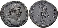 RÖMER RÖMISCHE KAISERZEIT. Hadrian, 117 - 138 n. Chr. AE Dupondius ø 27mm (14,54g). 119 - 123 n. Chr. Mzst. Rom. Vs.: IMP CAESAR TRAIANVS HADRIANVS AVG PM TR P COS III, Büste mit Strahlenkrone u. Gewa