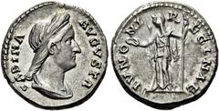 RÖMER RÖMISCHE KAISERZEIT. Sabina, 119(?) - 136/7 n. Chr. Denar ø 17mm (3,71g). 133 - 135 n. Chr. Mzst. Rom. Vs.: SABINA AVGVSTA, drapierte Büste mit langem Zopf und Diadem n. r. Rs.: IVNO-NI - R-EGIN