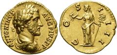 RÖMER RÖMISCHE KAISERZEIT. Antoninus Pius, 138 - 161 n. Chr. Aureus ø 19mm (6,77g). 145 - 161 n. Chr. Mzst. Rom. Vs.: ANTONINVS AVG PIVS PP, drapierte Panzerbüste mit Lorbeerkranz n.r. Rs.: COS I-III,
