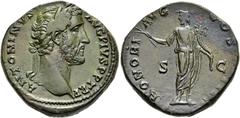 RÖMER RÖMISCHE KAISERZEIT. Antoninus Pius, 138 - 161 n. Chr. AE Sesterz ø 31mm (29,81g). 145 - 147 n. Chr. Mzst. Rom. Vs.: ANTONINVS AVG PIVS P P TR P, Kopf mit Lorbeerkranz n. r. Rs.: HONORI AVG COS 