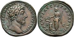 RÖMER RÖMISCHE KAISERZEIT. Marcus Aurelius, 161 - 180 n. Chr. AE Sesterz ø 32mm (30,25g). 163 n. Chr. Mzst. Rom. Vs.: IMP CAES M AVREL ANTONINVS AVG P M, Kopf mit Lorbeerkranz n. r. Rs.: SALVTI AVGVST