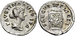 RÖMER RÖMISCHE KAISERZEIT. Faustina minor, 147 - 176 n. Chr. Denar ø18mm (3,14g). 161 - 176 n. Chr., geprägt unter Marc Aurel. Mzst. Rom. Vs.: FAVSTINA AVGVSTA, drapierte Büste mit Stephane n. r. Rs.: