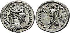 RÖMER RÖMISCHE KAISERZEIT. Septimius Severus, 193 - 211 n. Chr. Denar ø18mm (3,03g). 198 n. Chr. Mzst. Laodikeia. Vs.: L SEP SEVERVS PER AVG PM IMP XI, Kopf mit Lorbeerkranz n. r. Rs.: VICT AVGG COS I