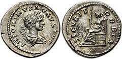 RÖMER RÖMISCHE KAISERZEIT. Caracalla, 197 - 217 n. Chr. Denar ø 19mm (3,77g). 200 - 201 n. Chr. Mzst. Laodikeia. Vs.: ANTONINVS A-VGVSTVS, drapierte Panzerbüste mit Lorbeerkranz n. r. Rs.: SECVRIT ORB