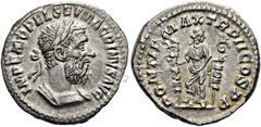 RÖMER RÖMISCHE KAISERZEIT. Macrinus, 217 - 218 n. Chr. Denar ø 20mm (3,46g). Mzst. Rom. Vs.: IMP C M OPEL SEV MACRINVS AVG, Panzerbüste mit Lorbeerkranz n. r. Rs.: PONTIF MAX TR P II COS PP, stehende 