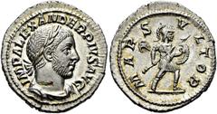 RÖMER RÖMISCHE KAISERZEIT. Severus Alexander, 222 - 235 n. Chr. Denar ø 20mm (3,23g). 232 n. Chr. Mzst. Rom. Vs.: IMP ALEXANDER PIVS AVG, drapierte Panzerbüste mit Lorbeerkranz n. r. Rs.: MARS VLTOR, 