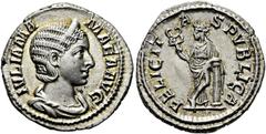RÖMER RÖMISCHE KAISERZEIT. Iulia Mamaea, 222 - 235 n. Chr. Denar ø 19mm (3,34g). 228 n. Chr. Mzst. Rom. Vs.: IVLIA MA-MAEA AVG, drapierte Büste mit Stephane n. r. Rs.: FELICIT-A-S PVBLICA, Felicitas m