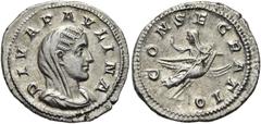 RÖMER RÖMISCHE KAISERZEIT. Diva Paulina, ab 236 n. Chr. Denar ø 21mm (3,54g). 236 - 238 n. Chr. Mzst. Rom. Vs.: DIVA PAVLINA, drapierte Büste capite velato n. r. Rs.: CONSECRATIO, Paulina mit Zepter s