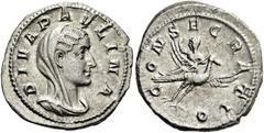 RÖMER RÖMISCHE KAISERZEIT. Diva Paulina, ab 236 n. Chr. Denar ø 21mm (3,95g). 236 - 238 n. Chr. Mzst. Rom. Vs.: DIVA PAVLINA, drapierte Büste capite velato n. r. Rv.: CONSECRATIO, Paulina mit Zepter s