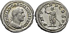 RÖMER RÖMISCHE KAISERZEIT. Gordian I., 238 n. Chr. Denar ø 21mm (3,63g). Mzst. Rom. Vs.: IMP M ANT GORDIANVS AFR AVG, drapierte Panzerbüste mit Lorbeerkranz n. r. Rs.: P M T-R P COS P P, Kaiser als To