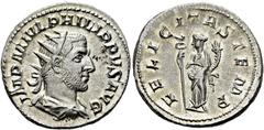 RÖMER RÖMISCHE KAISERZEIT. Philipp I. Arabs, 244 - 249 n. Chr. Antoninian ø 22mm (4,11g). 244 - 247 n. Chr. Mzst. Rom. Vs.: IMP M IVL PHILIPPVS AVG, drapierte Panzerbüste mit Strahlenkrone n. r. Rs.: 