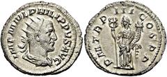RÖMER RÖMISCHE KAISERZEIT. Philipp I. Arabs, 244 - 249 n. Chr. Antoninian ø 23mm (4,17g). 246 n. Chr. Mzst. Rom. Vs.: IMP M IVL PHILIPPVS AVG, drapierte Panzerbüste mit Strahlenkrone n. r. Rs.: P M TR