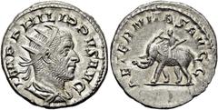 RÖMER RÖMISCHE KAISERZEIT. Philipp I. Arabs, 244 - 249 n. Chr. Antoninian ø 21mm (4,01g). 247 - 249 n. Chr. Mzst. Rom. Vs.: IMP PHILIPPVS AVG, drapierte Panzerbüste mit Strahlenkrone n. r. Rs.: AETERN