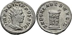 RÖMER RÖMISCHE KAISERZEIT. Philipp I. Arabs, 244 - 249 n. Chr. Antoninian ø 22mm (4,49g). 248 n. Chr. Mzst. Rom. Emission zur 1000-Jahr-Feier Roms. Vs.: IMP PHILIPPVS AVG, drapierte Panzerbüste mit St