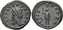 RÖMER RÖMISCHE KAISERZEIT. Gallienus (Alleinherrschaft), 260 - 268 n. Chr. Antoninian ø 22mm (4,08g). 264 - 265 n. Chr. Mzst. Rom. Vs.: GALLIENVS AVG, Kopf mit Strahlenkrone n. r. Rs.: IOVIS STATOR, J