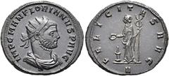 RÖMER RÖMISCHE KAISERZEIT. Florianus, 276 n. Chr. Antoninian ø 23,5mm (4,15g). Juli - August 276 n. Chr. Mzst. Siscia. Vs.: IMP C M AN FLORIANVS P AVG, drapierte Panzerbüste mit Strahlenkrone n. r. Rs