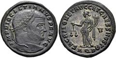 RÖMER RÖMISCHE KAISERZEIT. Diocletian, 284 - 305 n. Chr. AE Follis ø 28mm (9,61g). 301 n. Chr. Mzst. Aquileia. Vs.: IMP DIOCLETIANVS P F AVG, Kopf mit Lorbeerkranz n. r. Rs.: SACRA MONET AVGG ET CAESS
