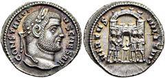 RÖMER RÖMISCHE KAISERZEIT. Constantius I. Chlorus als Caesar, 293 - 305 n. Chr. Argenteus ø 18,5mm (2,95g). 294 n. Chr. Mzst. Siscia. Vs.: CONSTANTI-VS CAESAR, Kopf mit Lorbeerkranz n. r. Rs.: VIRTVS 