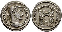 RÖMER RÖMISCHE KAISERZEIT. Galerius als Caesar, 293 - 305 n. Chr. Argenteus ø 18mm (3,41g). 294 - 295 n. Chr. Mzst. Siscia. Vs.: MAXIMIAN-VS CAESAR, Kopf mit Lorbeerkranz n. r. Rs.: VICTORIA SARMAT, T