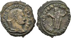 RÖMER RÖMISCHE KAISERZEIT. Domitius Alexander, 308 - 310 n. Chr. AE Follis ø 24mm (5,11g). Mzst. Karthago. Vs.: IMP ALEXANDER P F AVG, Kopf mit Lorbeerkranz n. r. Rs.: INVICTA ROMA FELIX CARTHAGO / P 