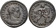 RÖMER RÖMISCHE KAISERZEIT. Constantin I., der Große, als Caesar, 306 - 307 n. Chr. AE Follis ø 27mm (6,60g). 307 n. Chr. Mzst. Treveris. Vs.: FL VAL CONSTANTINVS NOB C, Panzerbüste mit Lorbeerkranz n.