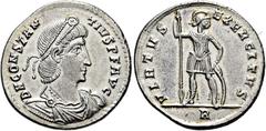 RÖMER RÖMISCHE KAISERZEIT. Constantius II., 337 - 361 n. Chr. Leichter Miliarense ø 22mm (4,43g). 354 - 355 n. Chr. Mzst. Rom. Vs.: D N CONSTAN-TIVS P F AVG, drapierte Panzerbüste mit Perlendiadem n. 
