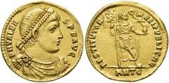 RÖMER RÖMISCHE KAISERZEIT. Valens, 364 - 378 n. Chr. Solidus ø 21mm (4,42g). 367 n.Chr. Mzst. Antiochia. Vs.: D N VALENS P F AVG, drapierte Panzerbüste mit Perlendiadem n. r. Rs.: RESTITVTOR REI PVBLI
