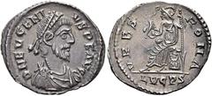 RÖMER RÖMISCHE KAISERZEIT. Eugenius, 392 - 394 n. Chr. Siliqua ø 20mm (1,84g). Mzst. Lugdunum. Vs.: D N EVGENI-VS P F AVG, drapierte Panzerbüste mit Perlendiadem n. r.. Rs.: VRBS ROMA / LVGPS, Roma si