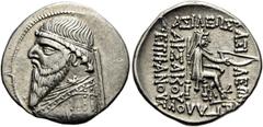 GRIECHEN PARTHER. ARSAKIDEN. Mithradates II., 121 - 91 v. Chr. Drachme ø 22mm (4,16g). ca. 109 - 96/5 v. Chr. Mzst. Ekbatana. Vs.: Drapierte Büste mit Langbart u. Diadem n. l. Rs.: ΒΑΣΙΛΕΩΣ / ΒΑΣΙΛΕΩΝ