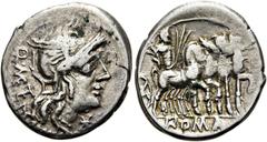 RÖMER RÖMISCHE REPUBLIK. RÖMISCHE REPUBLIK NACH 211 V. CHR. Q. Caecilius Metellus Balearicus, 130 v. Chr. Denar ø 21mm (3,90g). Mzst. Rom. Vs.: Q METE (in Ligatur), Kopf der Roma n. r., davor Stern. R