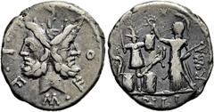 RÖMER RÖMISCHE REPUBLIK. RÖMISCHE REPUBLIK NACH 211 V. CHR. M. Furius, 119 v. Chr. Denar ø 19mm (3,85g). Mzst. Rom. Vs.: M FOVRI L F, Kopf des Janus. Rs.: ROMA / PHILI (teilweise in Ligatur), Roma bek