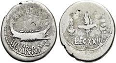 RÖMER RÖMISCHE REPUBLIK. RÖMISCHE REPUBLIK NACH 211 V. CHR. Marcus Antonius, 32 - 31 v. Chr. Denar ø 19mm (3,48g). Mzst. mit Marc Anton ziehend. Vs.: ANT AVG / III VIR R P [C], Kriegsgaleere n. r. Rs.