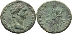 RÖMER RÖMISCHE KAISERZEIT. Domitian, 81 - 96 n. Chr. AE As ø 26mm (11,69g). 92 - 94 n. Chr. Mzst. Rom. Vs.: IMP CAES DOMIT AVG GERM COS XVI CENS PER P P, Kopf mit Lorbeerkranz n. r. Rs.: MONETA AVGVST