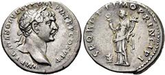RÖMER RÖMISCHE KAISERZEIT. Trajan, 98 - 117 n. Chr. Denar ø 19mm (3,31g). ca. 106 - 107 n. Chr. Mzst. Rom. Vs.: IMP TRAIANO AVG GER DAC PM TR P COS V PP, Kopf mit Lorbeerkranz n. r. Rs.: SPQR OPTIMO P