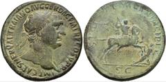 RÖMER RÖMISCHE KAISERZEIT. Trajan, 98 - 117 n. Chr. AE Sesterz ø 34mm (22,82g). 104/105 - 107 n. Chr. Mzst. Rom. Vs.: IMP CAES NERVAE TRAIANO AVG GER DAC PM TR P COS V PP, Kopf mit Lorbeerkranz u. Gew