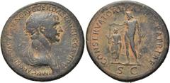 RÖMER RÖMISCHE KAISERZEIT. Trajan, 98 - 117 n. Chr. AE Sesterz ø 36mm (22,38g). 112/113 - 114 n. Chr. Mzst. Rom. Vs.: IMP CAES NERVAE TRAIANO AVG GER DAC PM TR P COS VI PP, drapierte Büste mit Lorbeer