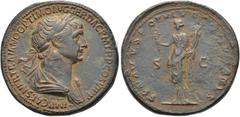 RÖMER RÖMISCHE KAISERZEIT. Trajan, 98 - 117 n. Chr. AE Sesterz ø 34mm (26,79g). 114 - 116 n. Chr. Mzst. Rom. Vs.: IMP CAES NER TRAIANO OPTIMO AVG GER DAC P M TR P COS VI PP, drapierte Büste mit Lorbee