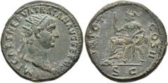 RÖMER RÖMISCHE KAISERZEIT. Trajan, 98 - 117 n. Chr. AE Dupondius ø 28mm (15,70g). 98 n. Chr. Mzst. Rom. Vs.: IMP CAES NERVA TRAIAN AVG GERM P M, Kopf mit Strahlenkrone n. r. Rs.: TR POT COS II / SC, A