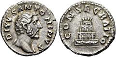 RÖMER RÖMISCHE KAISERZEIT. Divus Antoninus Pius, ab 161 n. Chr. Denar ø 18mm (3,40g). Geprägt unter Marc Aurel, 161 n. Chr. Mzst. Rom. Vs.: DIVVS ANTONINVS, Kopf mit Gewand auf l. Schulter n. r. Rs.: 
