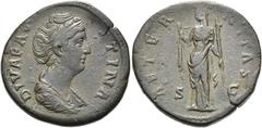 RÖMER RÖMISCHE KAISERZEIT. Diva Faustina maior, ab 140 n. Chr. AE Sesterz (23,61g). Geprägt unter Antoninus Pius, 141 n. Chr. Mzst. Rom. Vs.: DIVA FAV-STINA, drapierte Büste n.r. Rs.: AETER-NITAS / S 